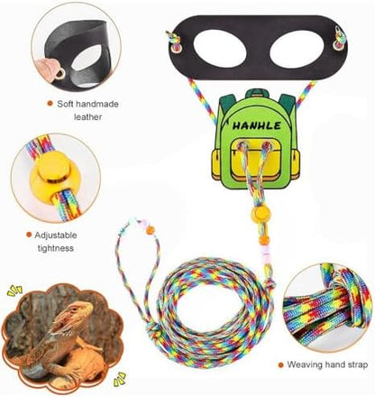4 Pack Bearded Dragon Harness and Leash Set – Adjustable Soft Leather & Nylon Vest with 6.89–62 Inch Lead, Escape-Proof Lizard Walking Harness for Reptiles, Squirrels & Small Pets (Green Bag)