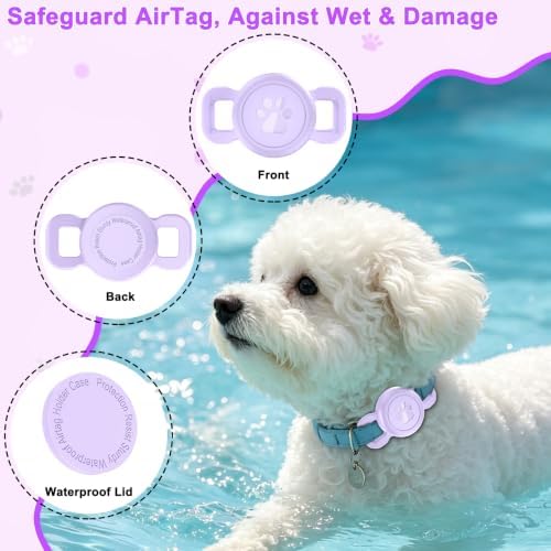 Airtag Dog Collar Holder for Cat or Small Dog, Waterproof, 1 Pack Purple