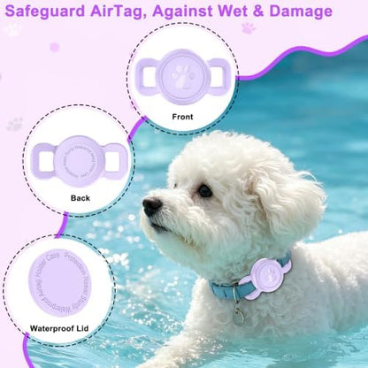 Airtag Dog Collar Holder for Cat or Small Dog, Waterproof, 1 Pack Purple