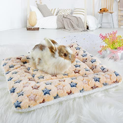 Small Animal Bed Mat, Soft & Warm, Suitable for Guinea Pig, Hamster, Rabbit, Rat and Bearded Dragon (X-Large(13.3''x9.4''), Star Brown)