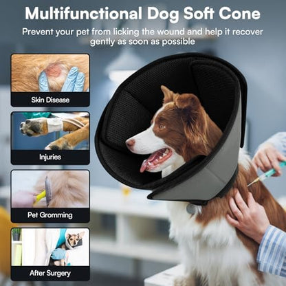 Queenmore Dog Cone for Large Dogs,Soft Dog Cone Stop Licking After Surgery