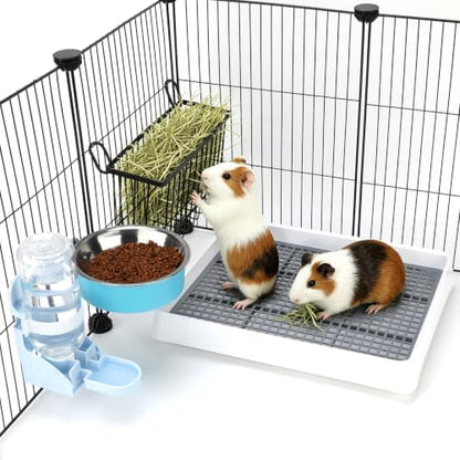 FHTONGE 4 in 1 Guinea Pig Litter Box with Feeder Combo Set for Cage