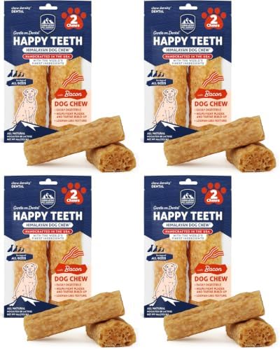 Himalayan Dog Chew Happy Teeth Yak Cheese, Soft Dog Chews, 100% Natural Soft Density Dental Treats, Gluten Free, Safe Treats for Oral Health, Lactose & Grain Free, Protein Rich, Bacon, 2 Count