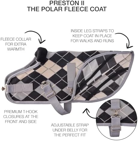 Pet Passion Preston II - The Polar Fleece Coat, Recycled Polar Fleece Warm Dog Jacket for Cold Weather for Small, Medium, Large Dogs, Gray Argyle, Medium (20-45 lbs)
