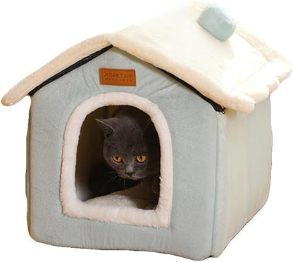 Christmas Cat Bed for Indoor Cats Plaid Xmas Cat Tent Cats Bed Cave for Pets Kittens and Dogs (Light Green, L (20.5 X 17 X 19.7 Inch))