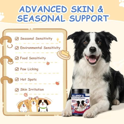 Dog Allergy Chews, Itchy Skin & Paw Licking Support, Probiotics for Dogs, Immune & Gut Health, Seasonal Allergy Formula, Skin & Coat Health, Chicken Flavor Soft Chews, 200 Ct, BlueRed