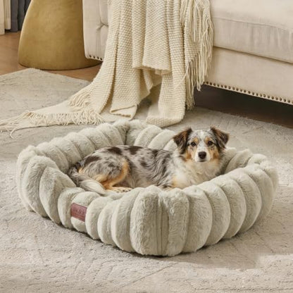 Luxury Dog Beds,Large Sized Dog Washable Furry Pet Beds,Comfort Rectangle Pet Sofa Couch with Ultra,Puppy Beds with Removable Zipper Cover,30x25x7.5inches,Cream