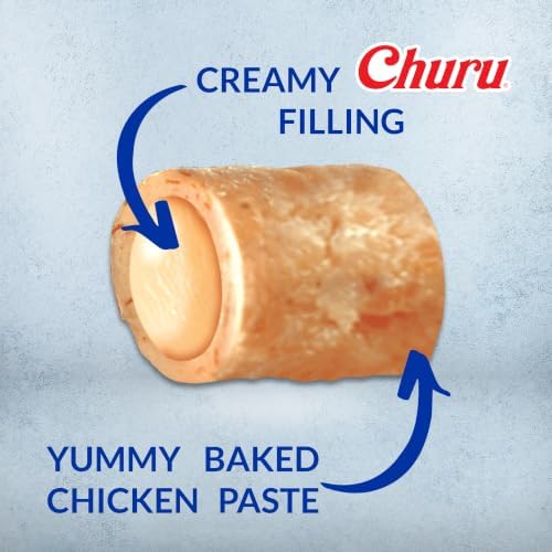 INABA Churu Bites for Cats, Soft/Chewy Baked Chicken Wrapped Churu Filled Cat Treats with Vitamin E, 0.35 Ounces per Tube, 24 Tubes Total (3 Tubes per Pack), Tuna with Salmon Recipe