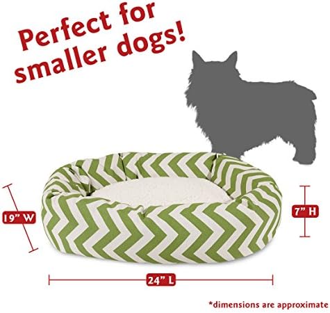Majestic Pet 24 Inch Chevron Sherpa Calming Dog Bed Washable – Cozy Soft Round Dog Bed with Spine for Head Support - Fluffy Donut Dog Bed 24x19x7 (inch) – Round Pet Bed Small - SAGE