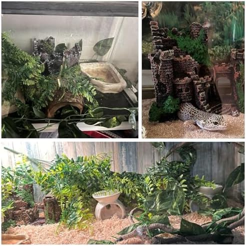 Tank Accessories for Bearded Dragon Include Resin Classical Castle Reptile Hammocks Climb Habitat Hanging Jungle Vines Flexible Leaves Climbing Decor for Chameleon Lizard Gecko Spider(6 PCS)