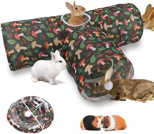 BWOGUE Bunny Tunnels & Tubes, 3-Way Collapsible Rabbit Hideout for Bunnies