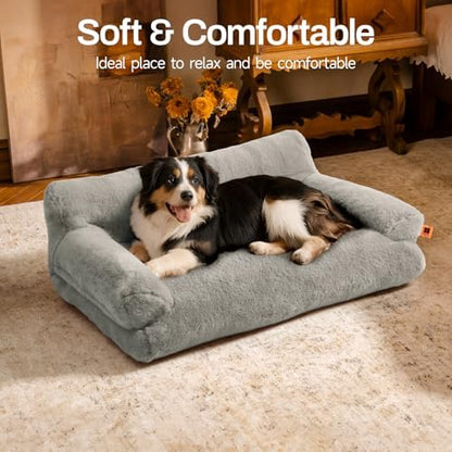 MEWOOFUN Cat Bed for Indoor Cats, Washable Dog Beds for Small Medium Dogs & Cats, Fluffy Cat Couch with Non-Slip Bottom (Grey, 33.5" L x 25.6" W x 11.5" Th)