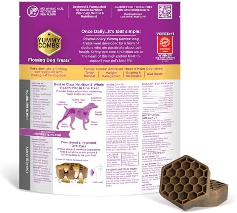 Yummy Combs Dog Dental Treats – Vet VOHC Approved – Delicious Chicken Protein – Removes Tartar with Cleaning Comb Shape – Dental Dog Treats for Large Dogs (36oz, 27 Count)