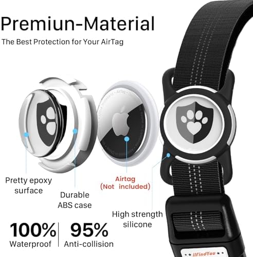 Waterproof AirTag Dog Collar with QR Code Dog Tag, Black M