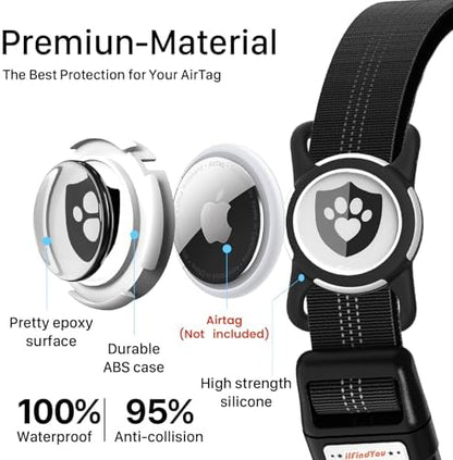 Waterproof AirTag Dog Collar with QR Code Dog Tag, Black L
