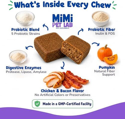 Advanced Dog Probiotics & Prebiotics - 90 Soft Chews - Vet-Formulated for Perfect Poops, Stool Consistency & Immune Support - 5 Probiotic Strains + Digestive Enzymes - Chicken & Bacon