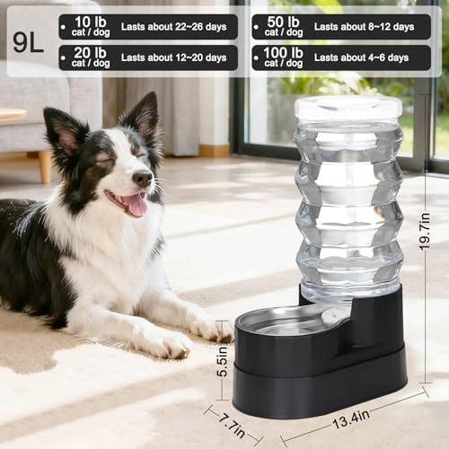 RIZZARI 9L Elevated Dog Water Dispenser: Large Stainless Steel Bowl