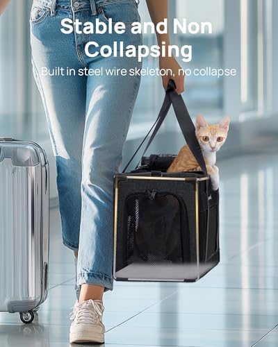 Airline Approved Cat Carrier, Pet Carrier Soft-Sided, Portable Dog Carrier with Stable Structure, TSA Approved Pet Carrier for Pets Less Than 12lbs, Cat Carrier Bag Suitable for Travel, Dark Gray