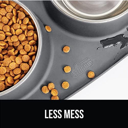GORILLA GRIP Dog Bowl Set with Feeding Mat, 304 Stainless Steel, 3 Cup Gray