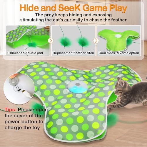 Interactive Cat Toys,Moving Concealed Feathers Toy for Indoor Cats