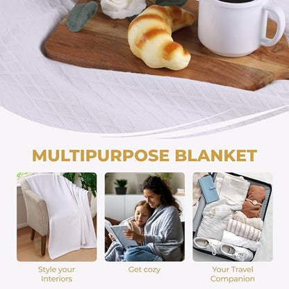 Superior Cotton Blanket, Lightweight, Breathable Bedding, Throw, White