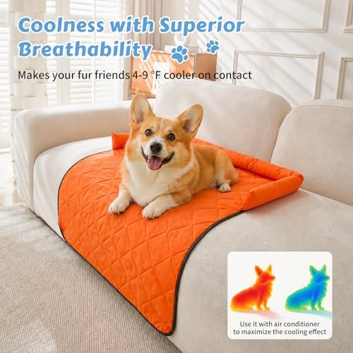 Cooling Dog Bed Mats with Neck & Head Support, 35.43 x31.5 inch Orange