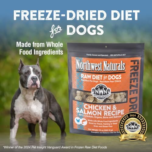 Northwest Naturals Freeze-Dried Chicken & Salmon Dog Food - Bite-Sized Nuggets - Grain-Free, High-Protein, Raw Diet, Human-Grade, Limited Ingredients, All Natural, Omega-3 for Skin & Coat - 12 Oz