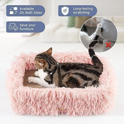 Cat Lounge Scratcher Box with Removable Cardboard (Pink)