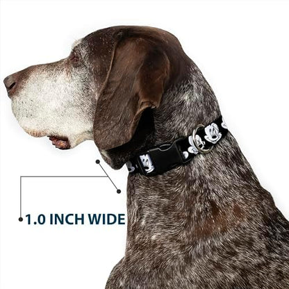 Buckle-Down Plastic Clip Collar - Mickey Mouse Expressions CLOSE-UP Black/White - 1" Wide - Fits 9-15" Neck - Small