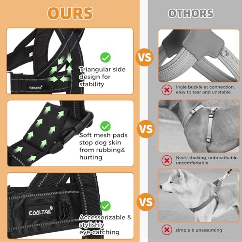 KOOLTAIL No Pull Harness Medium Size Dog with Handle, Easy Walk Puppy Vest Harness Neck & Chest Soft Paded Adjustable, Reflective Lightweight Escape Proof Breathable Mesh Pet Running Harness, Black M