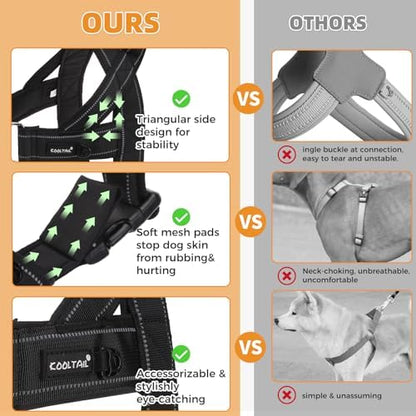 KOOLTAIL No Pull Harness Medium Size Dog with Handle, Easy Walk Puppy Vest Harness Neck & Chest Soft Paded Adjustable, Reflective Lightweight Escape Proof Breathable Mesh Pet Running Harness, Black M
