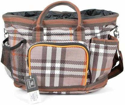 Jeffers Poplar Head Grooming Bag – Horse Grooming Organizer Tote with Pockets for Brushes, Tools, Clippers, Shampoo, Detangler – Stable Barn Kit Carrier for Horses, Pets, Plymouth Brown Plaid