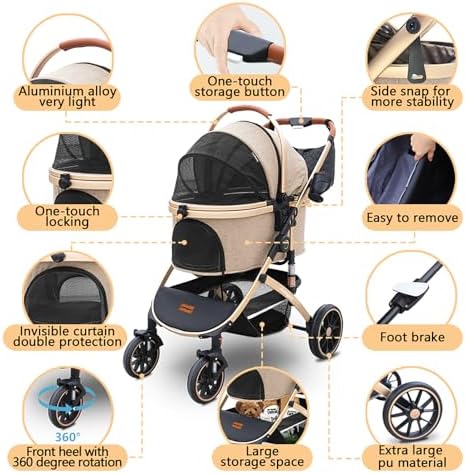 Pettingzoo Dog Stroller with Removable Carrier Foldable Pet Stroller,60 lbs