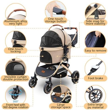 Pettingzoo Dog Stroller with Removable Carrier Foldable Pet Stroller,60 lbs