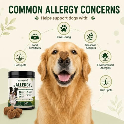 Dog Allergy Chews for Itchy Skin, Allergy Relief Soft Chews for Dogs with Probiotics, Omega 3 & Colostrum, Skin & Coat, Immune & Gut Health Support, Chicken Flavor, 200 Soft Chews