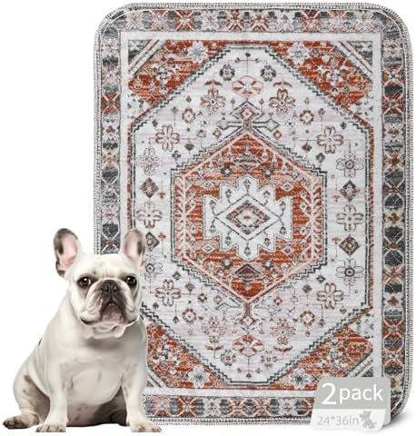 Mihachi Washable Pee Pads for Dogs, Super Absorbent Waterproof and Leak-Proof Reusable Puppy Potty Training Pads, Non-Slip Whelping Pee Pads Pet Mat for Floor,Playpen,Crate,Couch, Brown/Multi,24"x36"