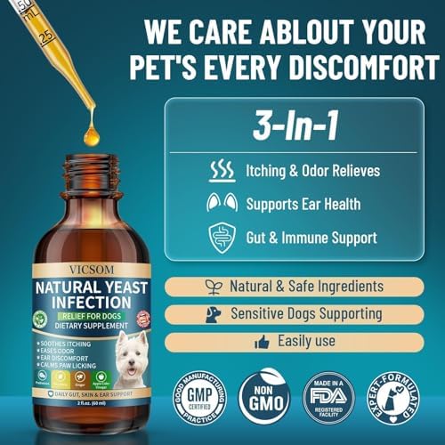 VICSOM Dog Yeast Infection Treatment, Natural Itchy Skin Ear Support, 60ml x2