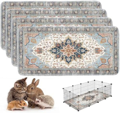 4PACK Washable Guinea Pig Pee Pads,Absorbent Reusable Guinea Pig Cage Liners,Waterproof,Leak-Proof & Non-Slip Potty Pads for Small Animals Rabbit Hamster Rat.(Blue Floral,24"x48")