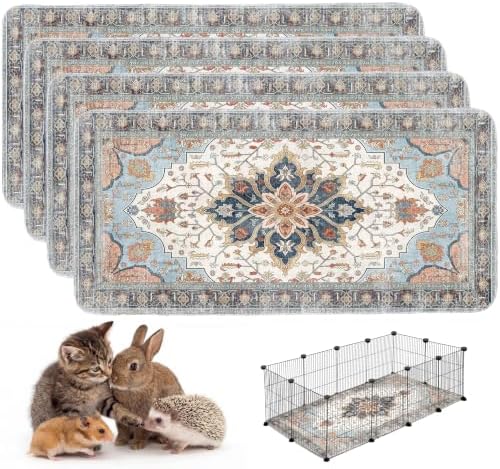 4PACK Washable Guinea Pig Pee Pads,Absorbent Reusable Guinea Pig Cage Liners,Waterproof,Leak-Proof & Non-Slip Potty Pads for Small Animals Rabbit Hamster Rat.(Blue Floral,24"x48")