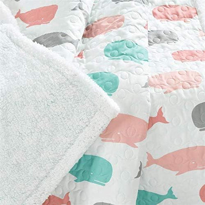 Lush Decor Whale Throw | Ocean Animal Print Fuzzy Reversible Sherpa Blanket - 60” x 50”, Pink & Aqua
