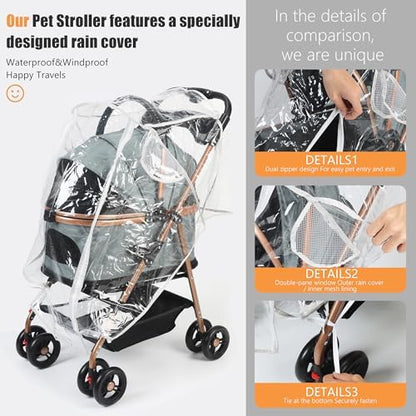 Clear Pet Stroller Rain Cover Waterproof Rain Cover for Stroller EVA Pet Travel Weather Shiel Breathable Covers for Most Single Strollers