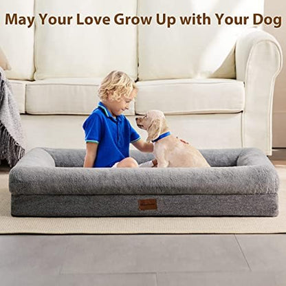BFPETHOME Orthopedic Dog Beds for Extra Large Dogs, Washable Large Pet with Bolster, Orthopedic Large Dog Mats with Removable Covers & Waterproof Pet Bed for Pet