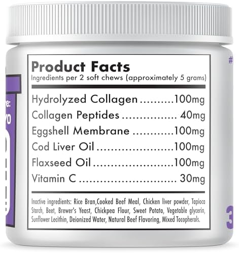 Collagen Dog Chews for Joint & Skin Health 30 Soft Chews All Breeds Mobility, Cartilage Repair & Pain Relief Hip & Joint Skin Coat Anti-inflammatory Support Eggshell Membrane Senior & Adult Dogs