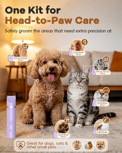 Veeconn 4 in 1 Dog Clippers Grooming Kit with Paw Hair Trimmer for Cat Pet