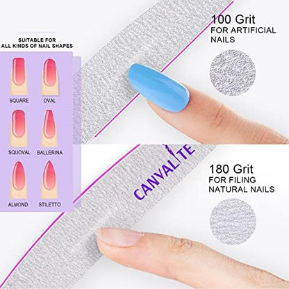 Canvalite 25 PCS Nail File Professional Nail Files Reusable Double Sided Emery Board(100/180 Grit) Nail Styling Tools for Home and Salon Use