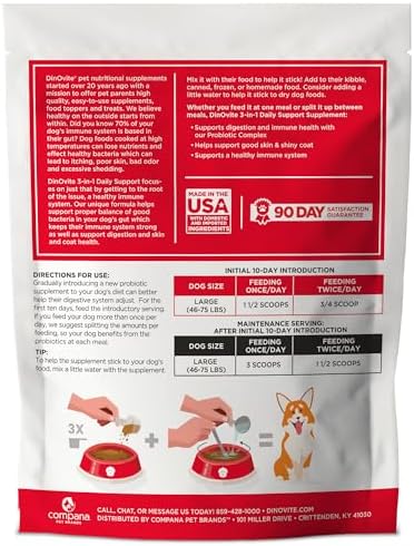 Dinovite Probiotics for Large Dogs, Probiotic Food Topper, 90 Servings