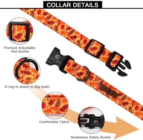 Lionet Paws Orange Dogs Collar Fall, Red Leaves Puppy Collars with Quick Release Buckle for Boy and Girl Female Dogs Small, Neck 10-16 inches