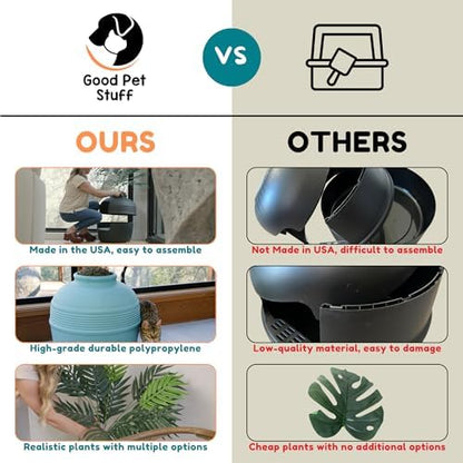 Good Pet Stuff Original Hidden Litter Box Planter, Decorative Cat Litter Enclosure, Carbon Filter, Faux Plant, Easy to Clean, Round Design, Removable Tray, Essentials Kit, Palm Plant, Charcoal Black
