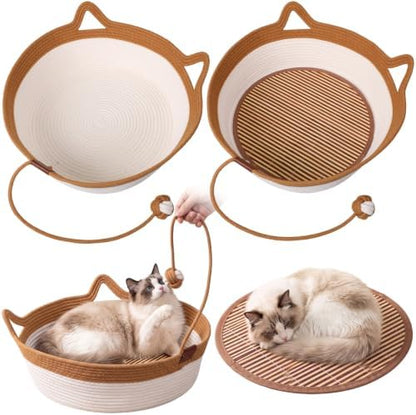 Novabright 2 Pack Woven Cat Baskets, 18.11 x 15.75 x 5.91 Inch, Caramel