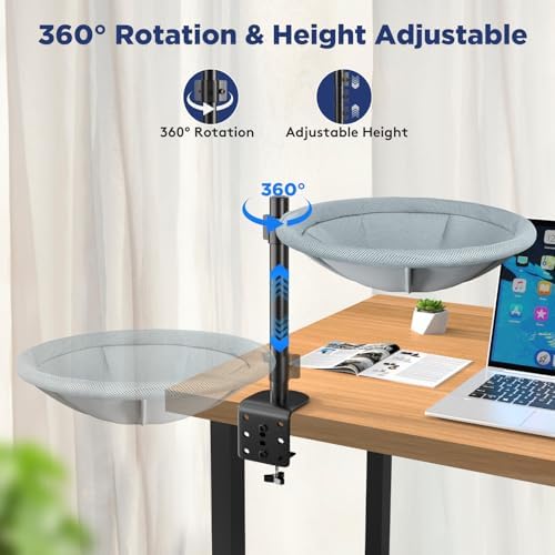 AIPERRO Cat Desk Bed - 360° Rotating & Height Adjustable Cat Hammock Perch, Sturdy Cats Bed for Desk with Removable Washable Cover, Supports Up to 60lbs, Perfect for Indoor Cats
